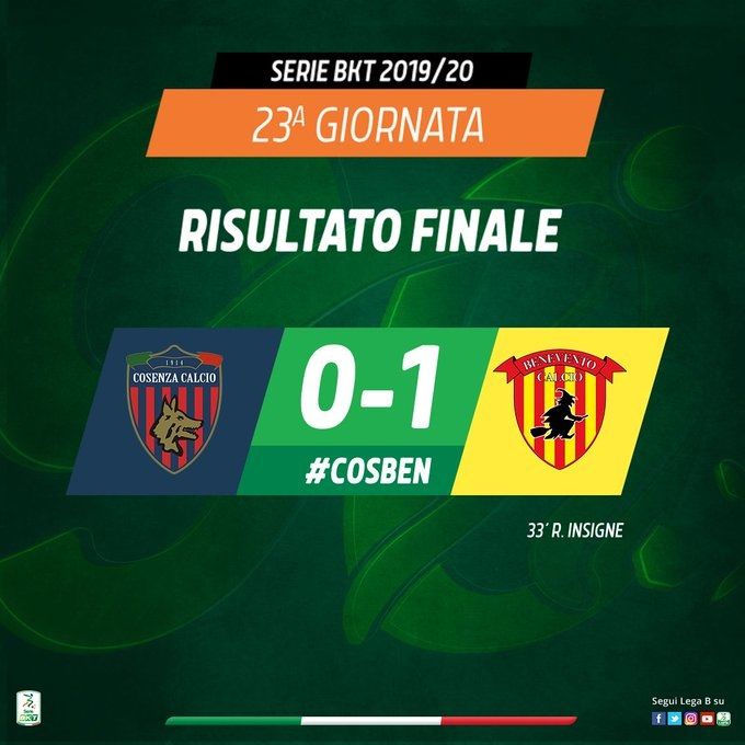 Serie B: Roberto Insigne lancia il Benevento, Cosenza ko 1-0 preview