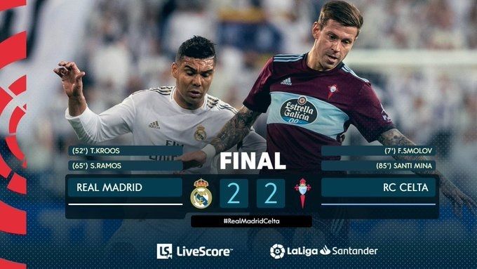Liga: impresa Celta Vigo, Real fermato sul 2-2 al Bernabeu preview