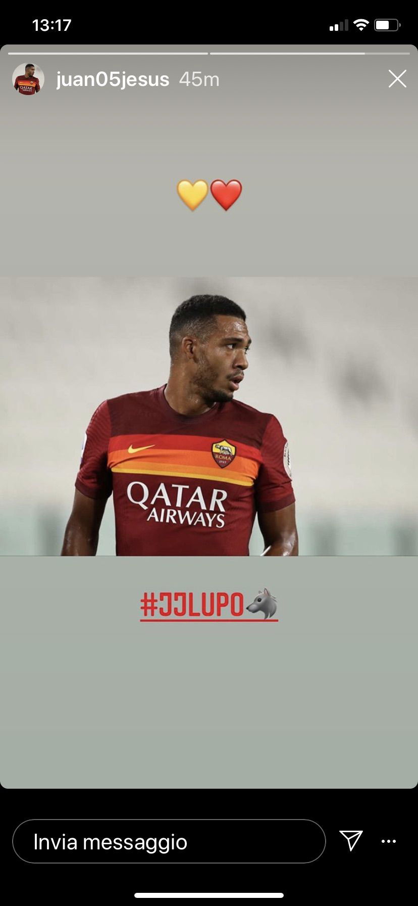 Juan Jesus, sui social il saluto alla Roma preview