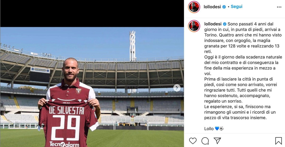 De Silvestri saluta il Torino: “Grazie a tutti, onorato di aver vestito la maglia granata” article-post