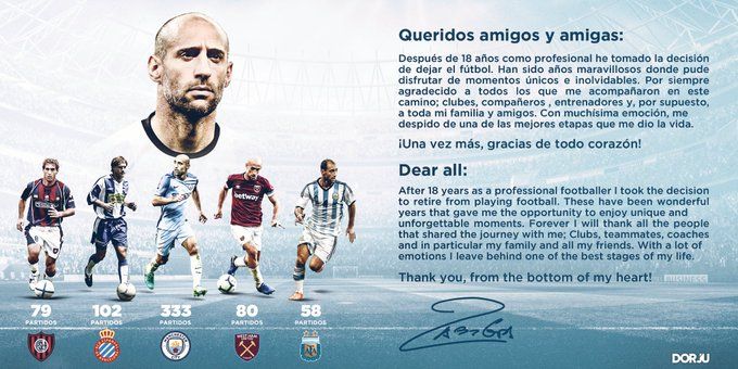 Zabaleta si ritira: “Sono stati anni meravigliosi. Grazie di tutto, dal cuore” preview