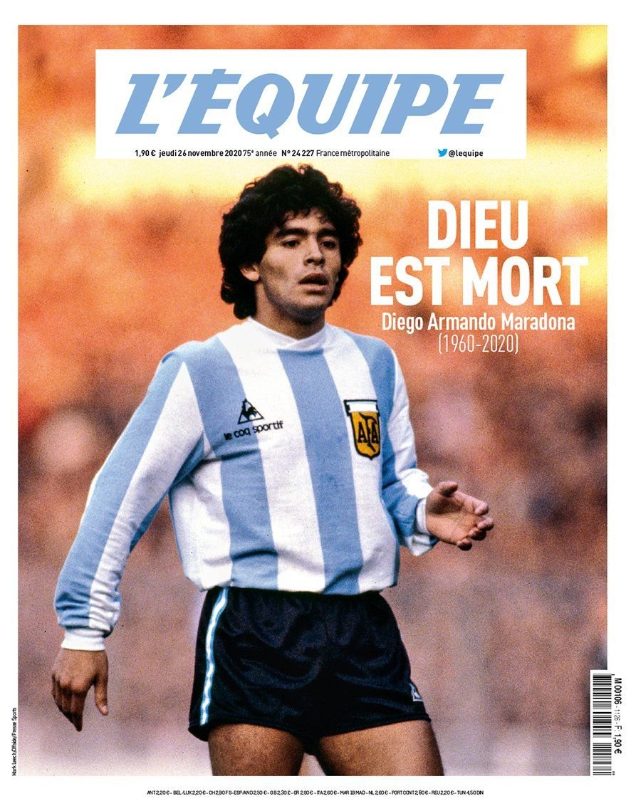Morte Maradona, L'Equipe: "Dieu est mort" | Alfredo Pedullà