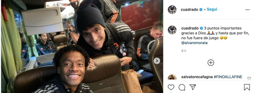 Cuadrado scherza con Morata: “Oggi niente fuorigioco” preview