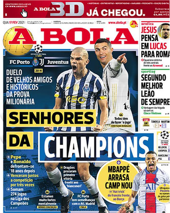 Le aperture portoghesi: “Pepe e CR7 signori della Champions” e “Mbappé ara il Camp Nou” preview
