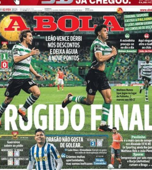 Le aperture dei giornali portoghesi: lo Sporting vince nel finale il derby contro il Benfica preview