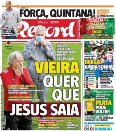 L’apertura di Record: crisi Benfica, Jorge Jesus a rischio esonero preview