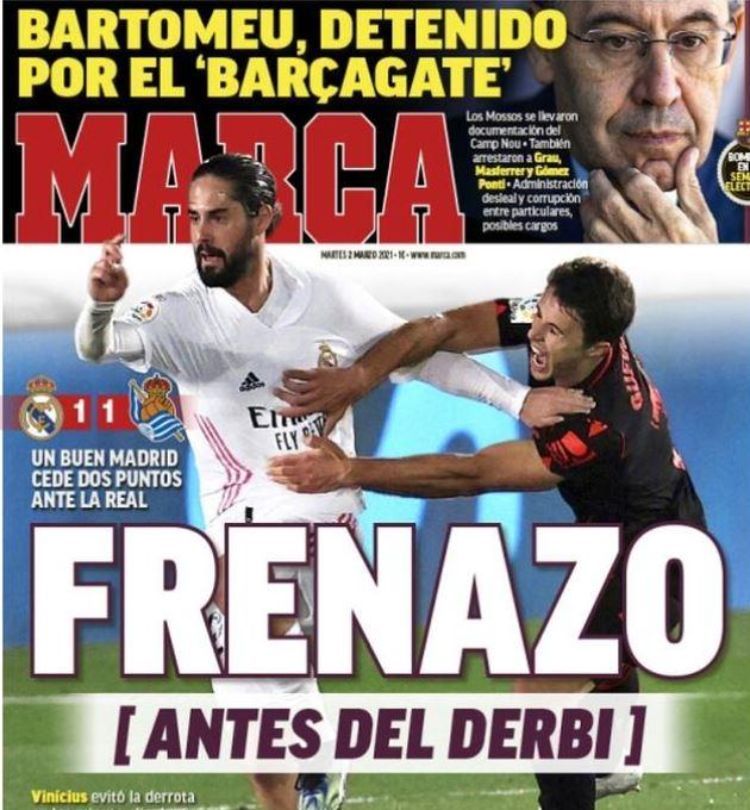 Le aperture dei giornali spagnoli: “Bartomeu arrestato per il Barçagate” e “Frenata Real” preview