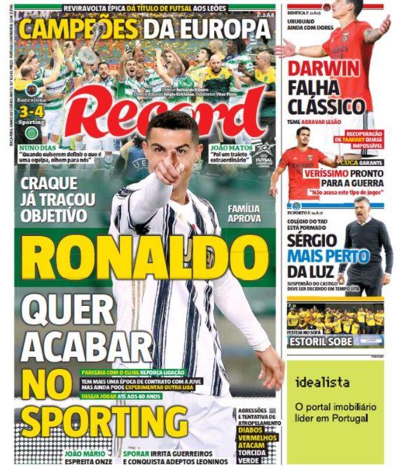 Record: “Cristiano Ronaldo vuole chiudere allo Sporting” preview