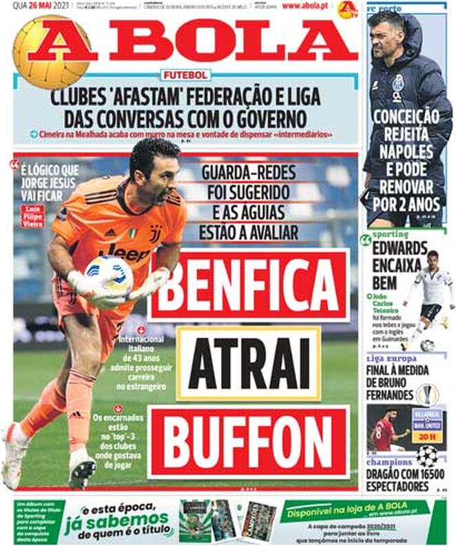 L’apertura di A Bola: “Il Benfica attrae Buffon” preview