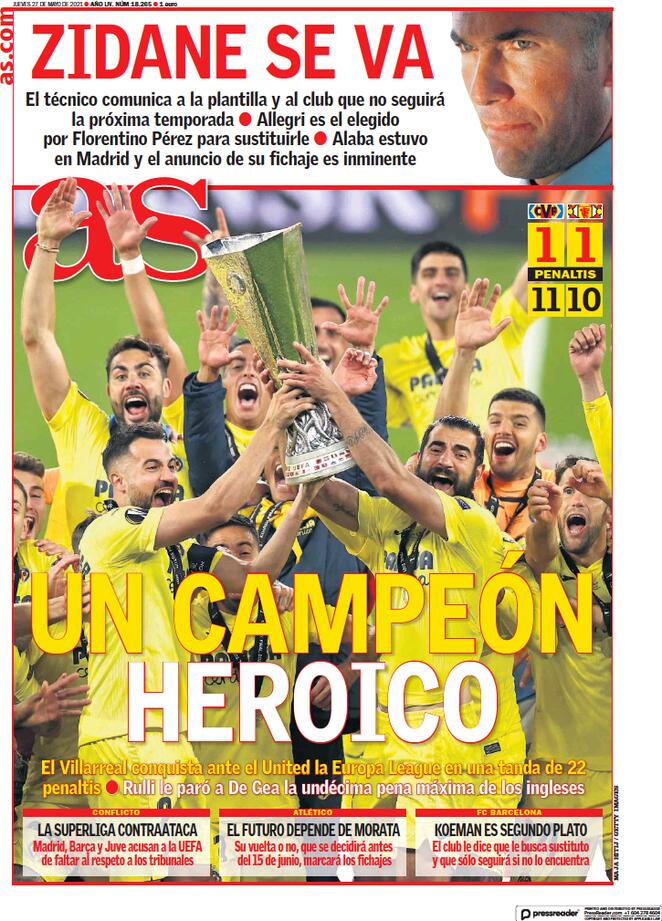 Le aperture dei quotidiani spagnoli sul Villarreal: “Campioni eroici” preview