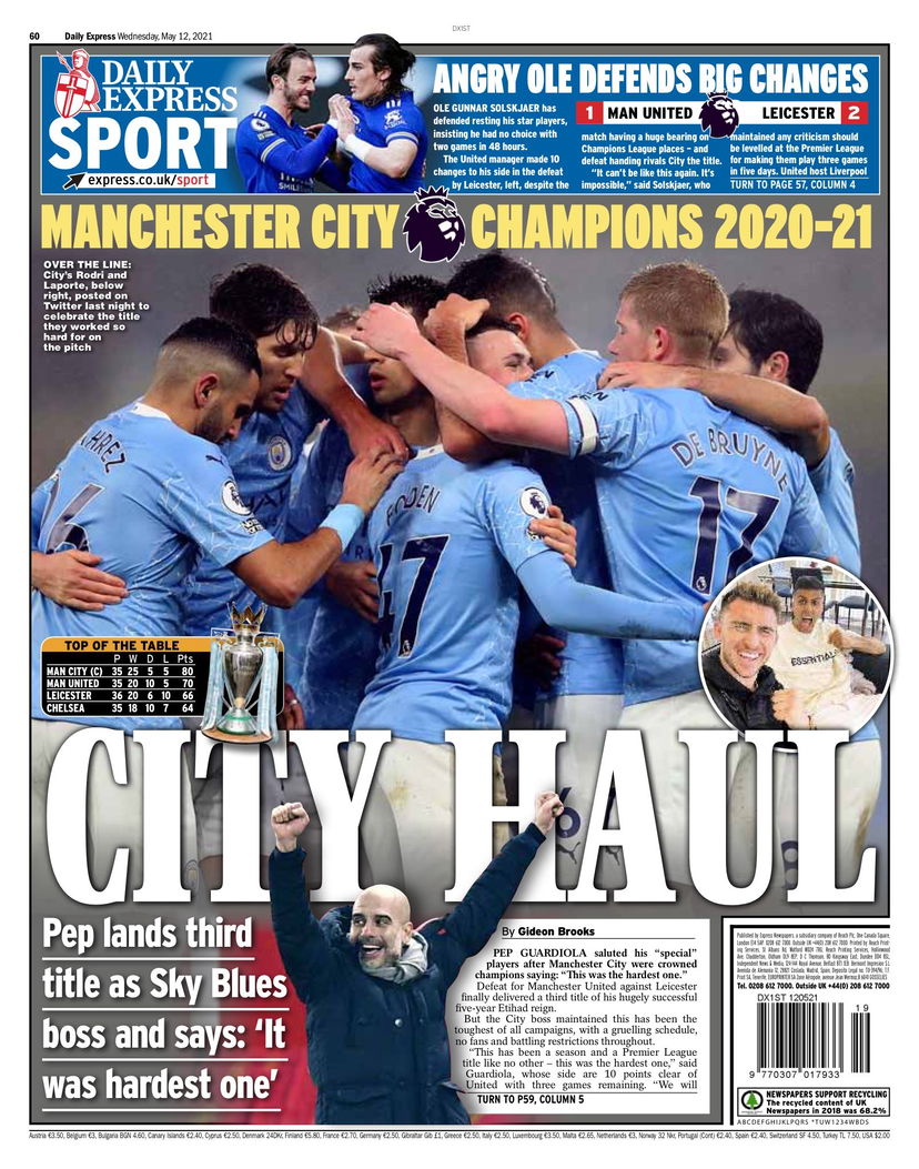 Il Manchester City vince la Premier League: i quotidiani inglesi celebrano la squadra preview