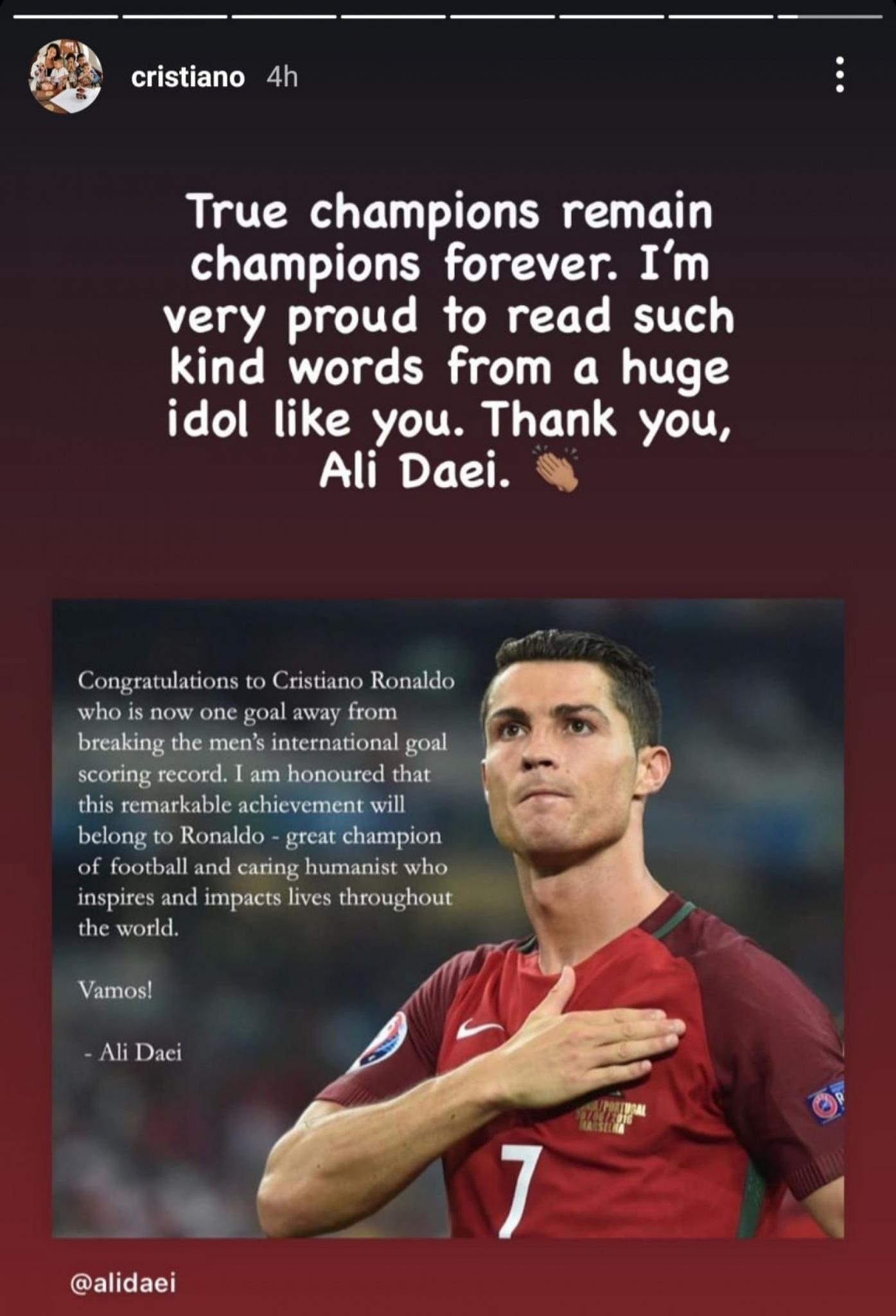 Ali Daei si complimenta con CR7: "Onorato che il record ...