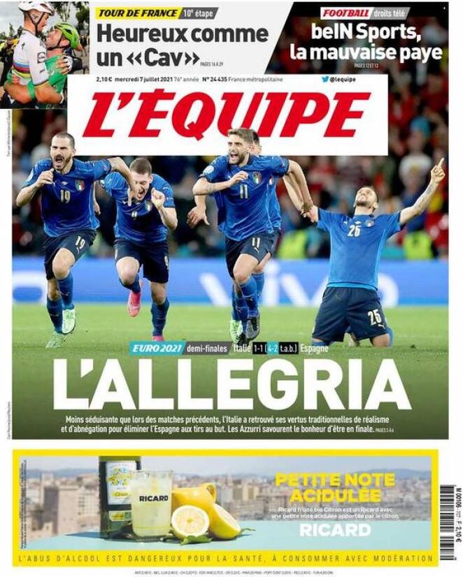 Francia, l’apertura de L’Èquipe: “L’allegria” article-post