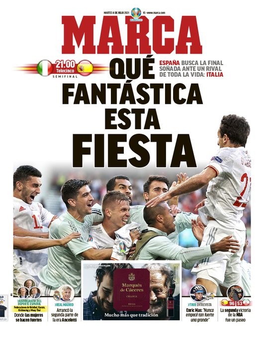Marca su Italia-Spagna cita la Carrà: “Qué fantástica esta fiesta” preview