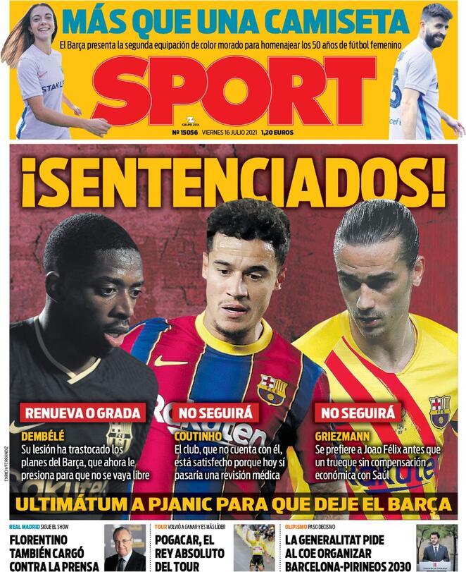 L’apertura di Sport: “Dembelé, Coutinho e Griezmann condannati” preview