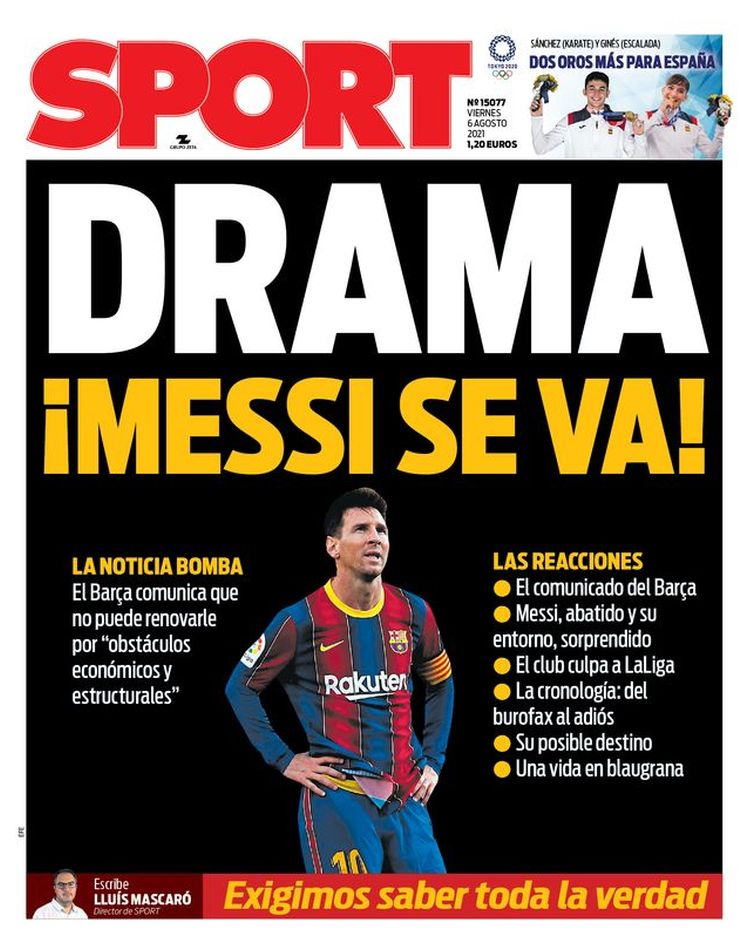 Le aperture spagnole: “Incredibile, Dramma, Messi se ne va” preview