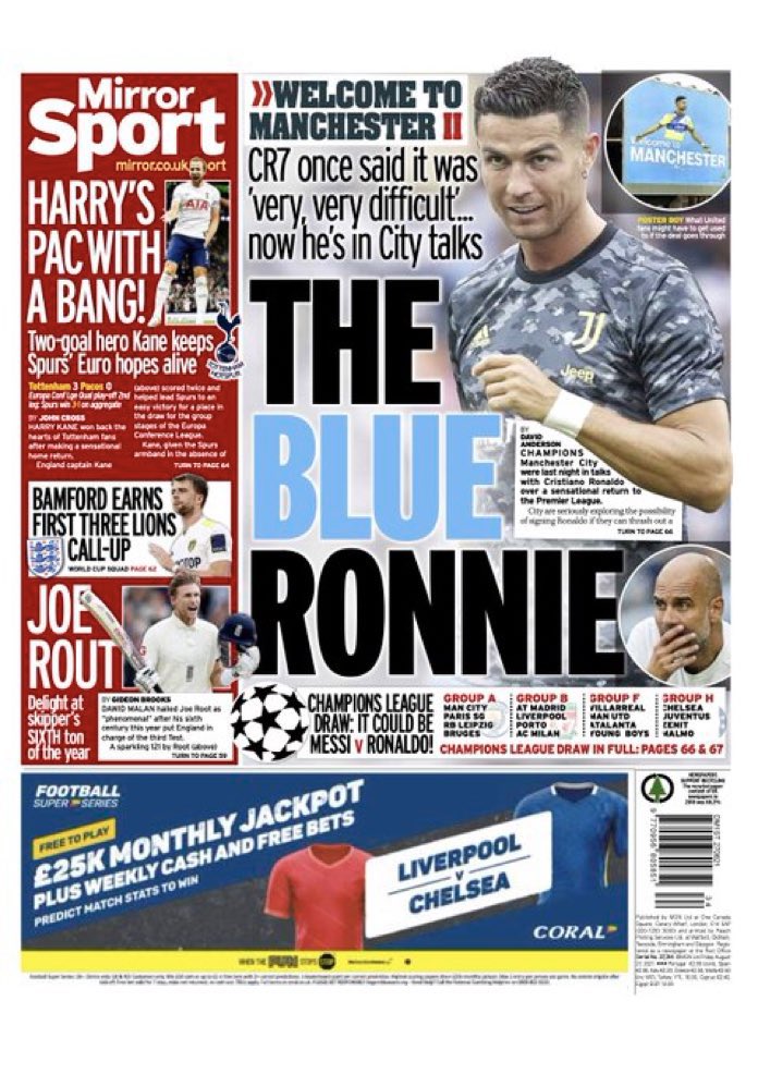 Le aperture dei quotidiani inglesi dedicate a Cristiano Ronaldo preview