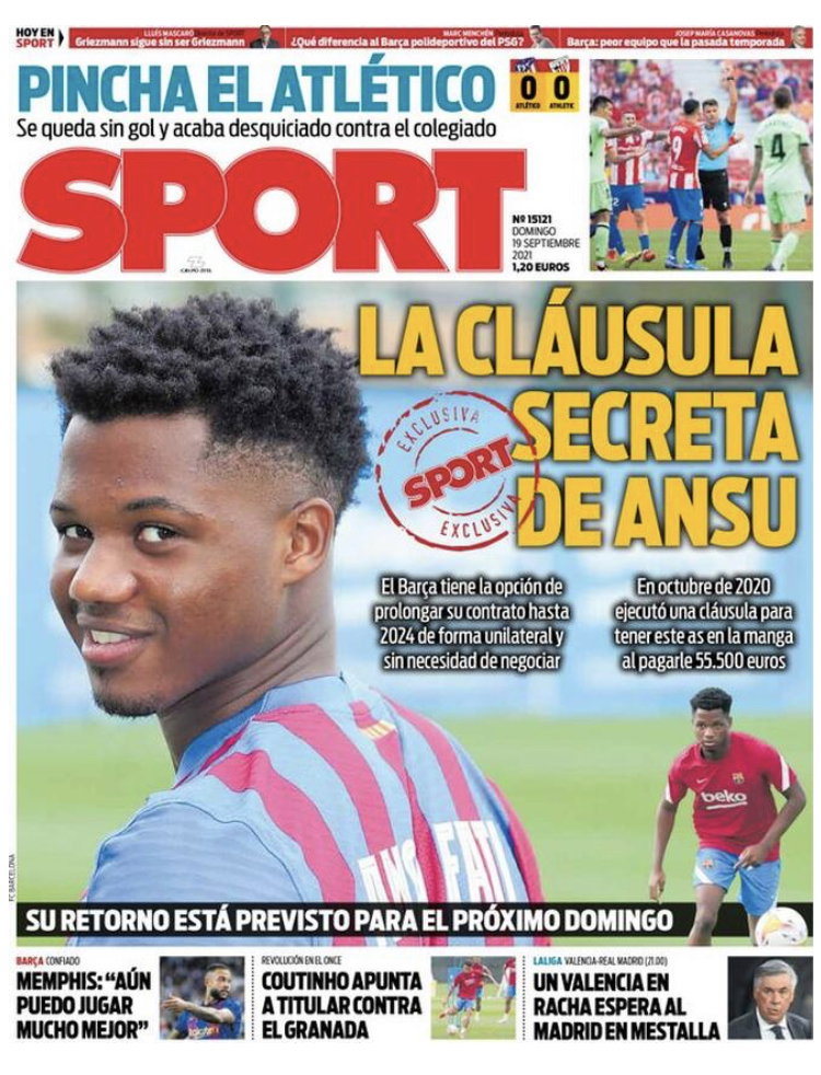 La prima pagina di Sport: “La clausola segreta di Ansu” preview