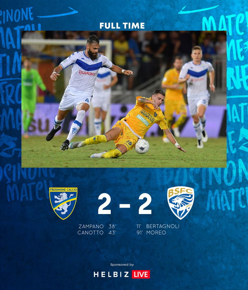 Il Brescia agguanta il Frosinone nel finale con Moreo, è 2-2 allo Stirpe preview