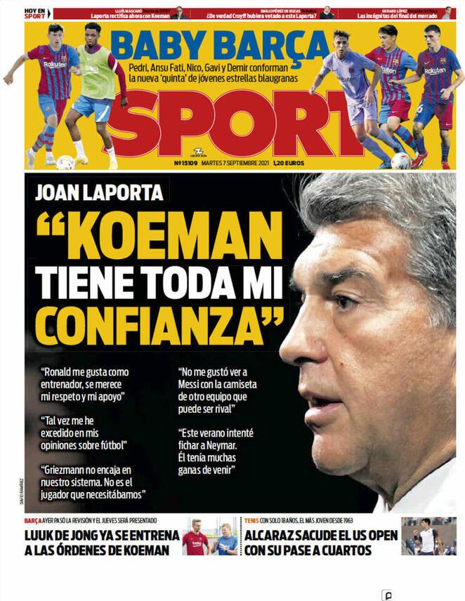 L’apertura di Sport: Laporta: “Koeman ha tutta la mia fiducia” preview
