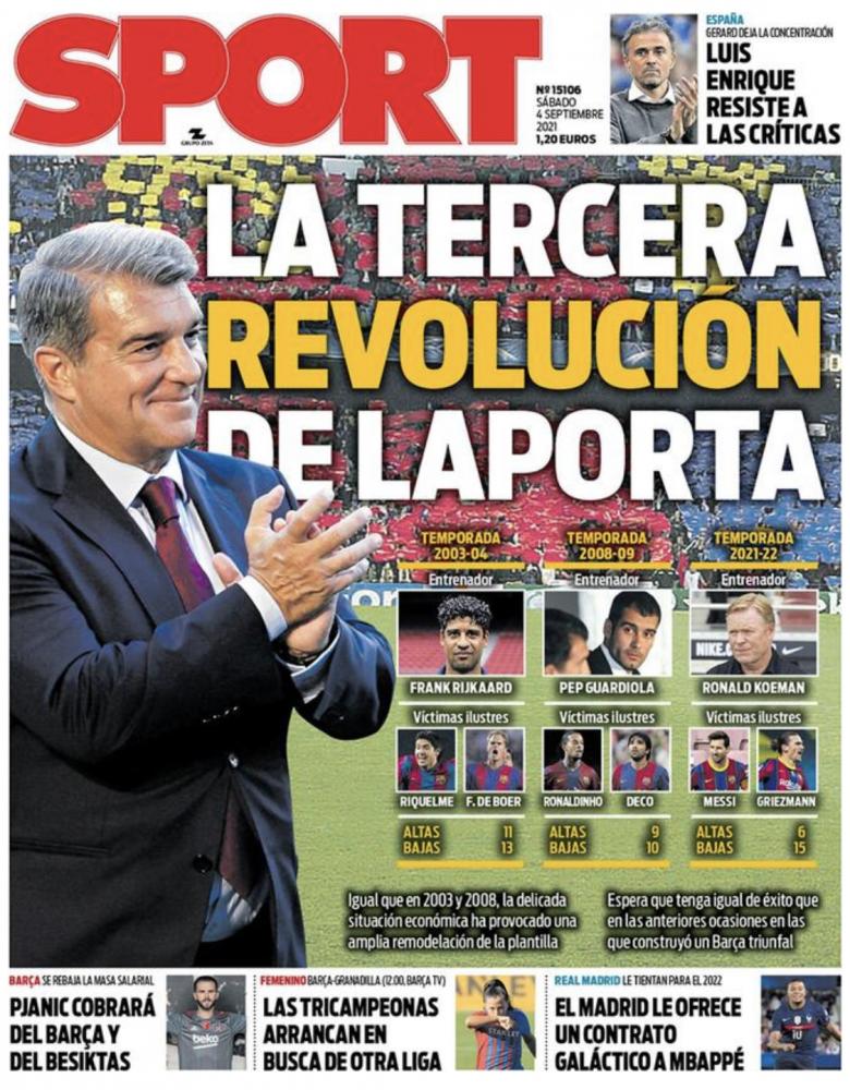 L’apertura di Sport: “La terza rivoluzione di Laporta” preview