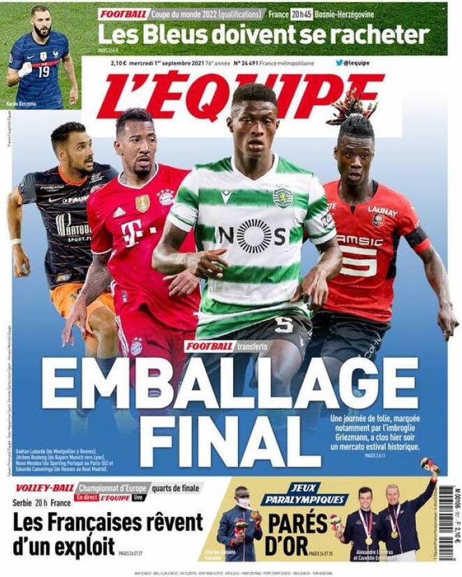 L’apertura dell’Equipe dedicata alla chiusura del calciomercato preview