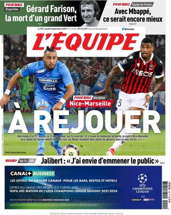 L’apertura dell’Equipe su Nizza-Marsiglia: “Si rigioca” preview