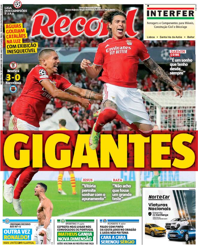 L’apertura dei giornali portoghesi sul Benfica: “Giganti” preview