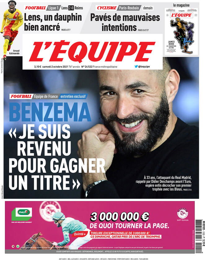 Benzema in prima pagina sull’Equipe: “Sono tornato in Nazionale per vincere un titolo” preview