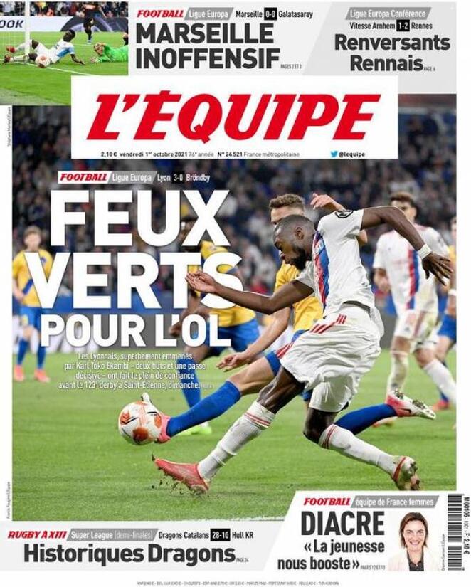 L’Equipe dedica la prima pagina al Lione: “Semaforo verde per l’OL” preview