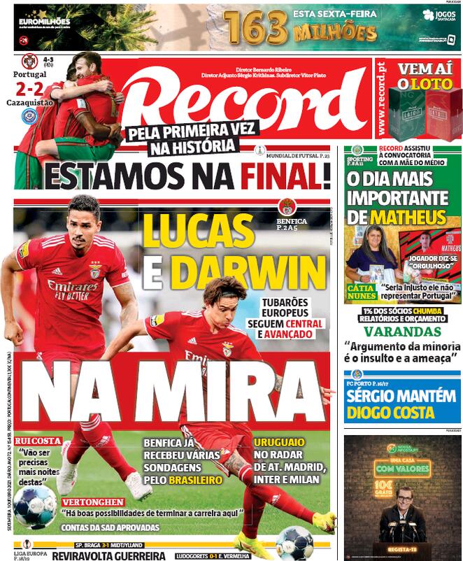 Record in prima pagina: “Darwin Nunez nei radar di Inter e Milan” article-post