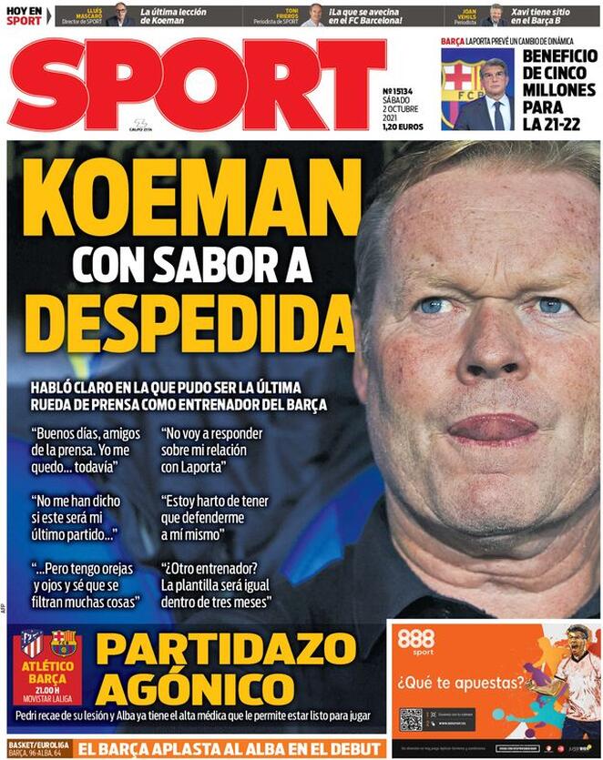 Sport in prima pagina: “Koeman e il sapore dell’addio” article-post
