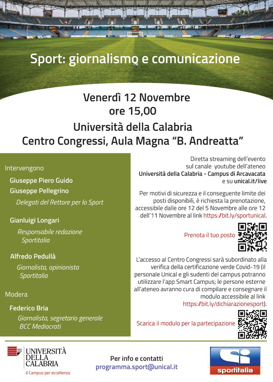 Sport, giornalismo e comunicazione: domani convegno dell’Unical a Cosenza article-post