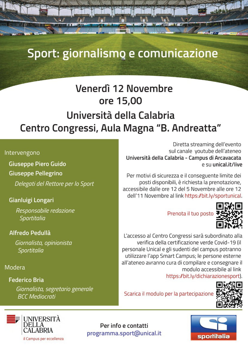 Sport, giornalismo e comunicazione: domani convegno dell’Unical a Cosenza preview