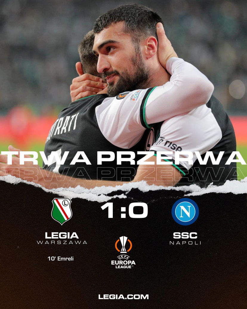 Napoli in svantaggio a Varsavia al 45′: il Legia conduce 1-0 preview