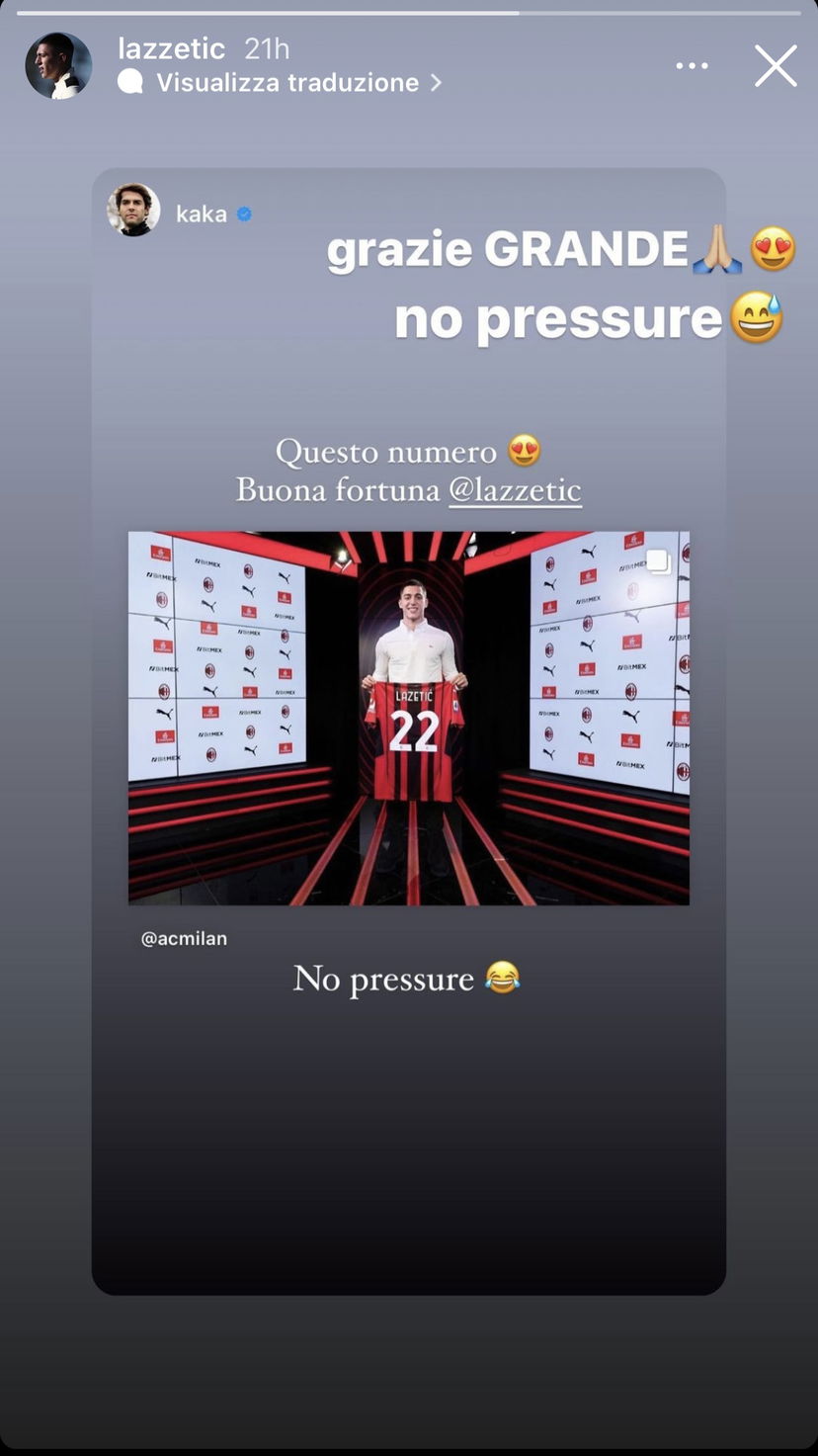 Kaká tranquillizza Lazetic sulla scelta del numero 22 preview