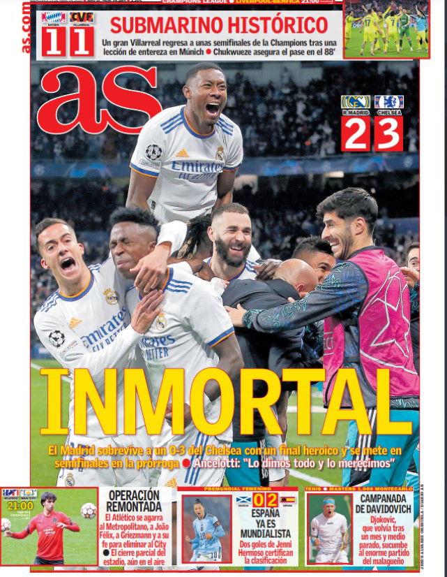 La prima pagina di As incorona il Real Madrid: “Immortale” preview