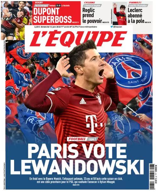 L’apertura de L’Equipe: “Parigi vota per Lewandowski” preview