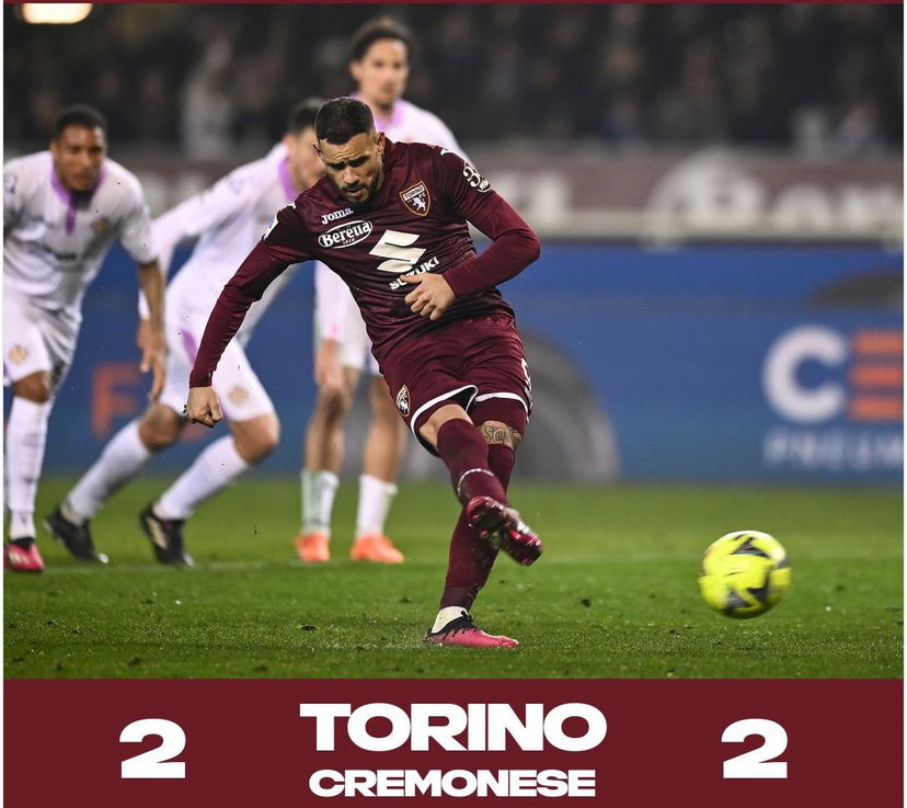Singo ristabilisce la parità dopo la rimonta: termina 2-2 tra Torino e Cremonese preview