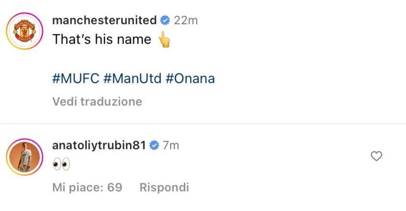 Trubin, la reazione social dopo l’annuncio Onana-Manchester United preview