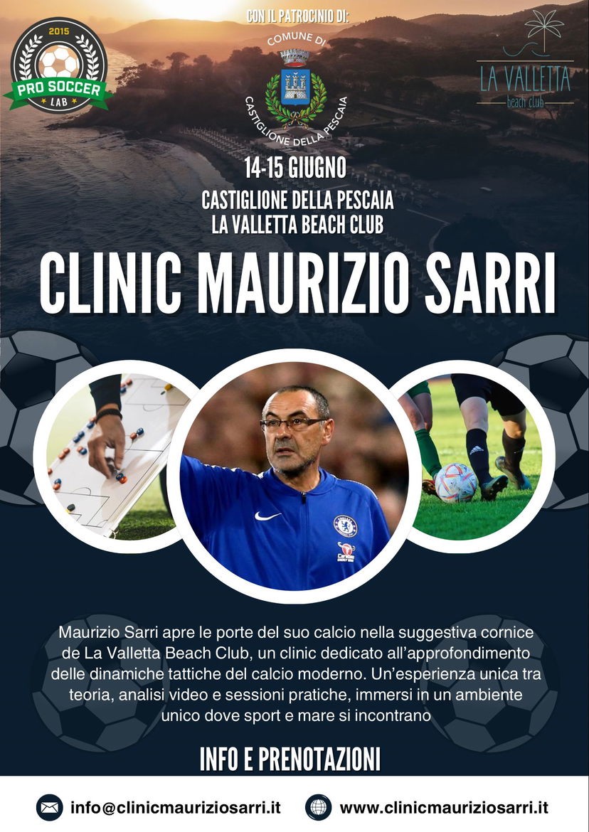 Tutto pronto per il clinic di Maurizio Sarri sabato e domenica a Castiglion della Pescaia preview