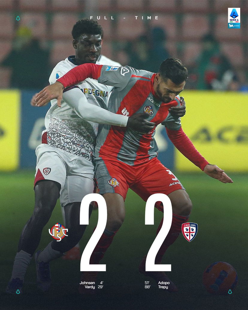 Trepy, il primo gol in Serie A vale il 2-2: il Cagliari rimonta la Cremonese preview