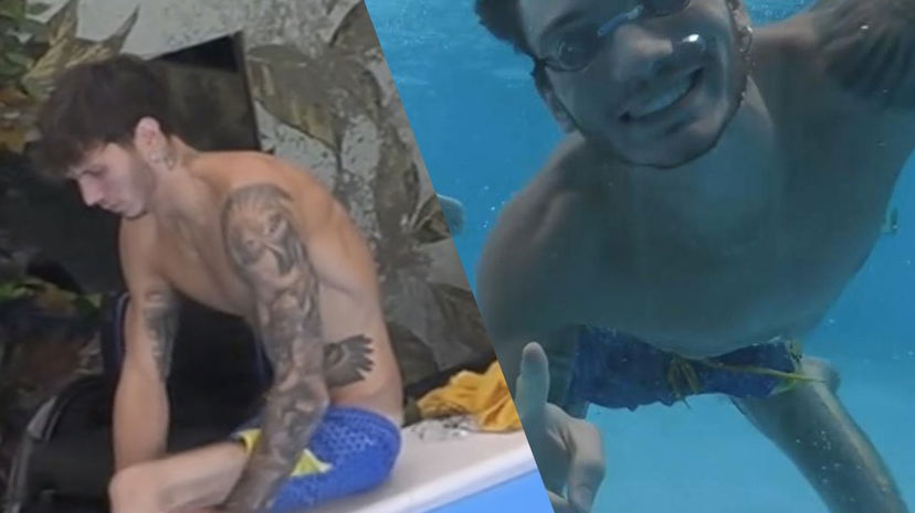 Manuel Bortuzzo nuota nella piscina del GF Vip: “L’incidente non ha cambiato l’amore per il nuoto” preview