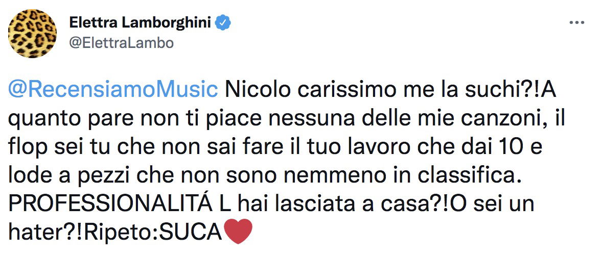 Elettra Lamborghini contro un giornalista