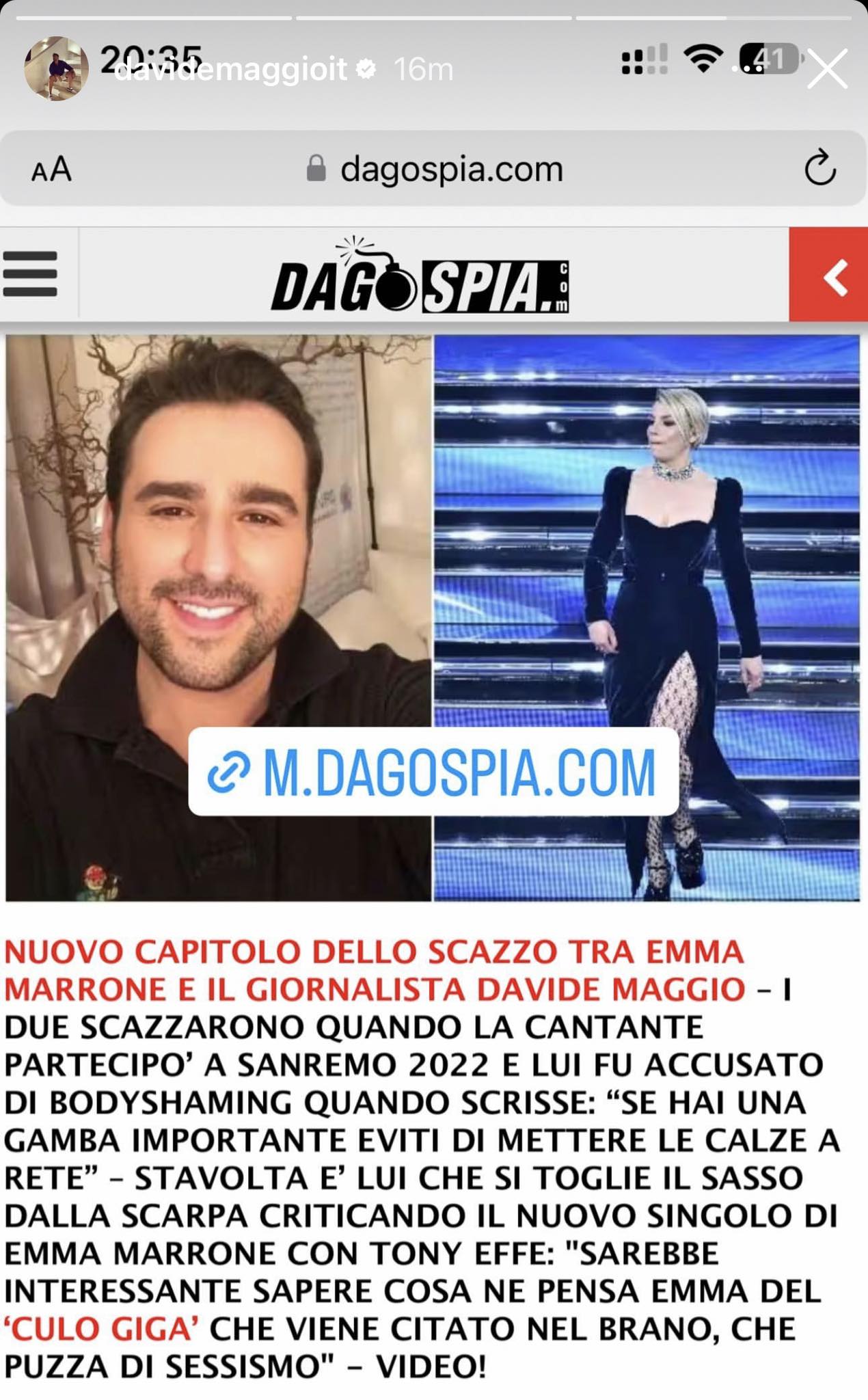 Davide Maggio torna a pungere Emma Marrone: