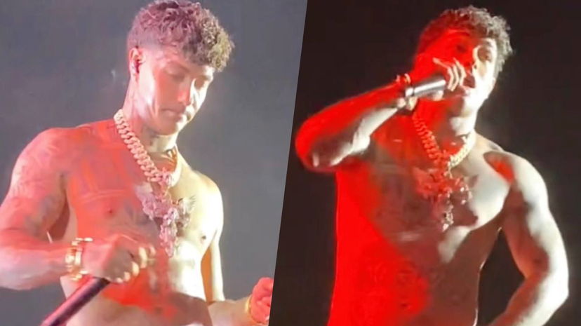 Tony Effe: gli cadono i pantaloni in concerto, poi gli tirano il pane preview