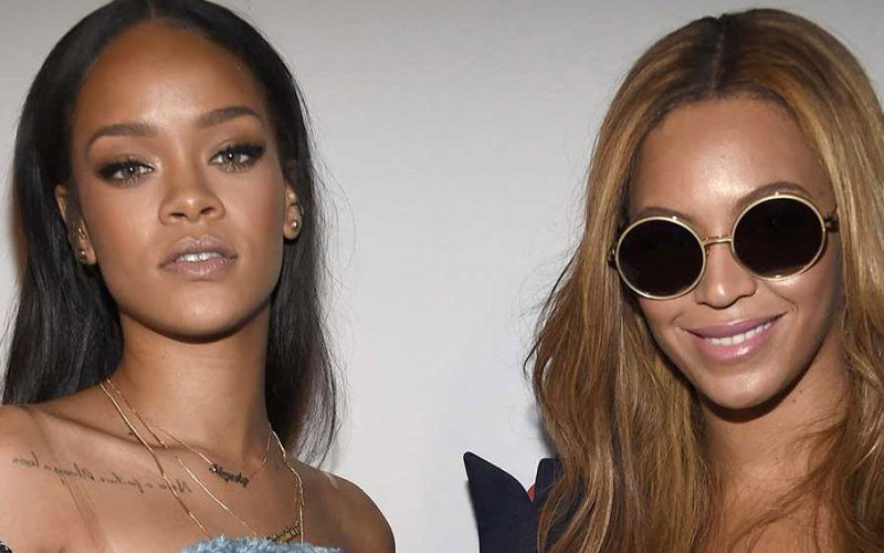 NEW YORK, NY - FEBRUARY 12: Rihanna (L) and Beyonce pose backstage at the adidas Originals x Kanye West YEEZY SEASON 1 fashion show during New York Fashion Week Fall 2015 at Skylight Clarkson Sq on February 12, 2015 in New York City. (Photo by Kevin Mazur/Getty Images for adidas)