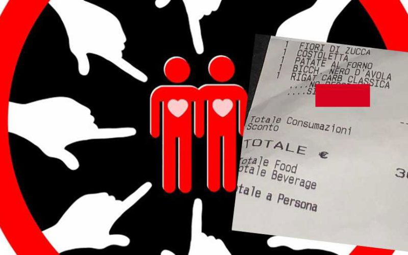 omofobia scontrino cameriere locale ragazzi gay