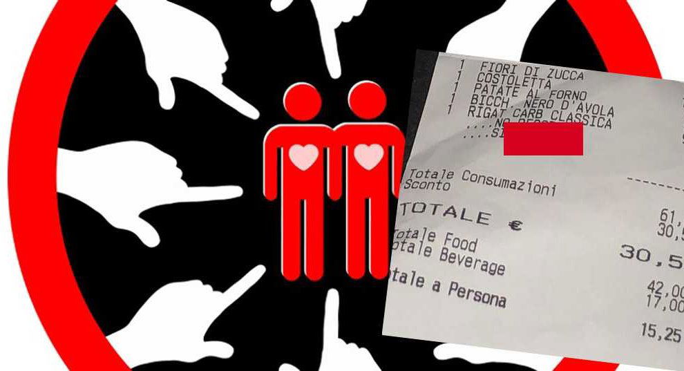 omofobia scontrino cameriere locale ragazzi gay