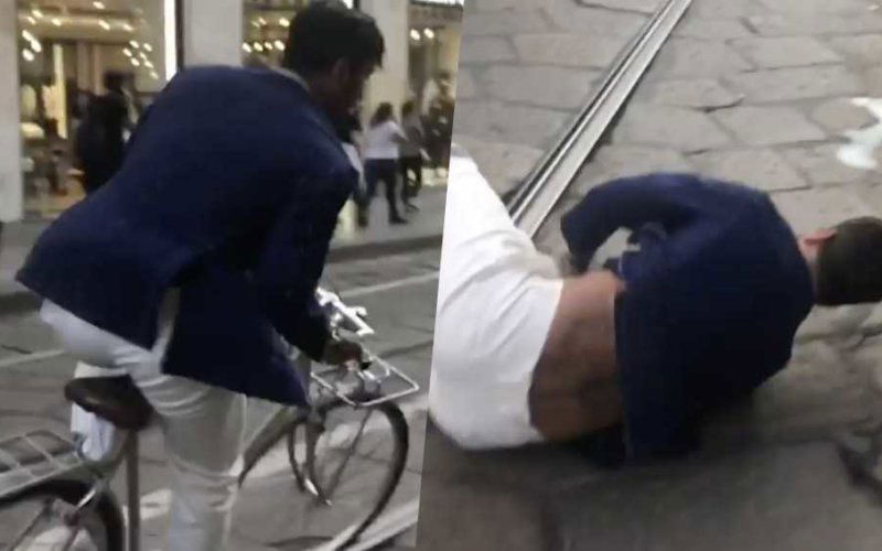 fabrizio corona cade dalla bicicletta